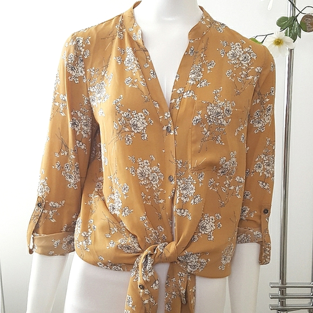Vintage Chiffon Top🍂Forever 21🌾Long Floral| Buttons Up| Roll-up Sleeves